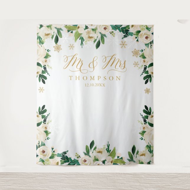 Mr & Mrs floral winter wedding banner backdrop (Front)