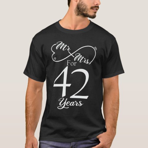 Mr  Mrs For 42 Years 42th Wedding Anniversary T_Shirt