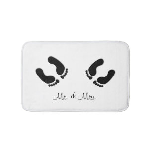 Mr & Mrs. Funny Foot Print White Bathroom Mat