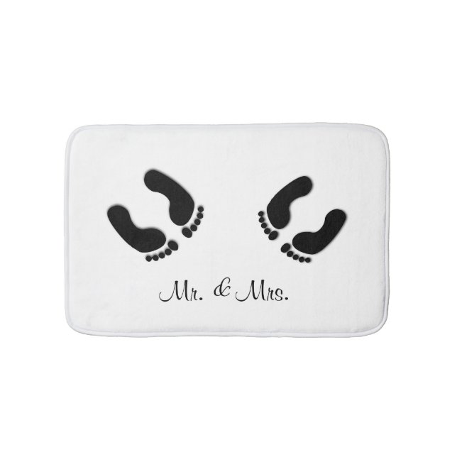 Mr & Mrs. Funny Foot Print White Bathroom Mat (Front)
