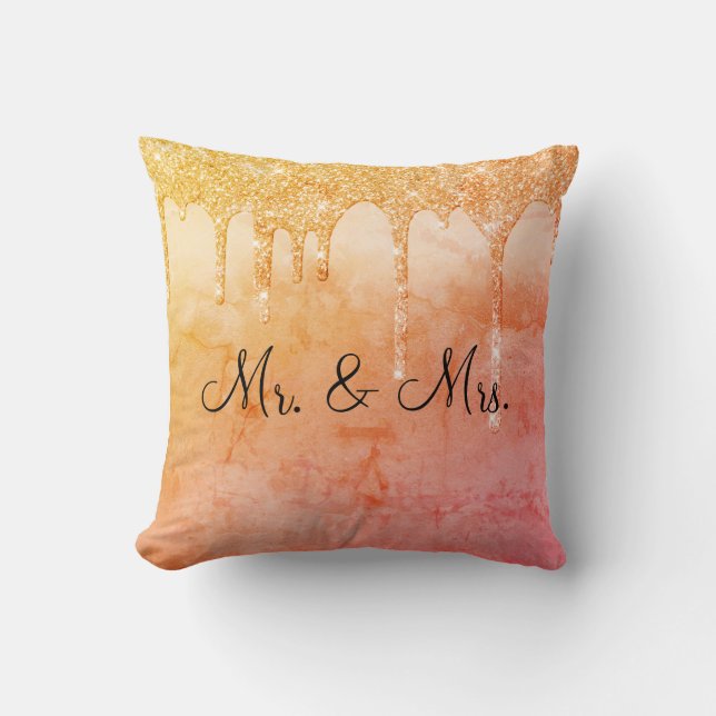 Mr. & Mrs Glitter Wedding Keepsake Elegant Throw P Pillow (Front)