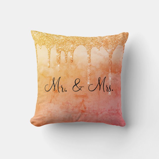Mr. & Mrs Glitter Wedding Keepsake Elegant Throw P Throw Pillow (Front)