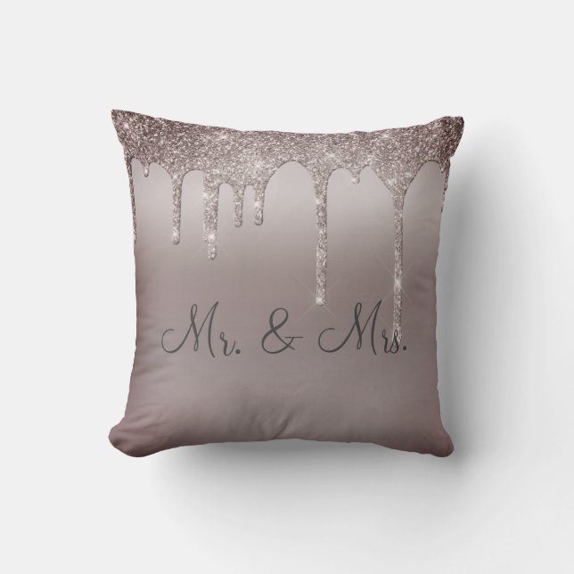 Mr. & Mrs. Glitter Wedding Keepsake Elegant Throw Pillow (Front)