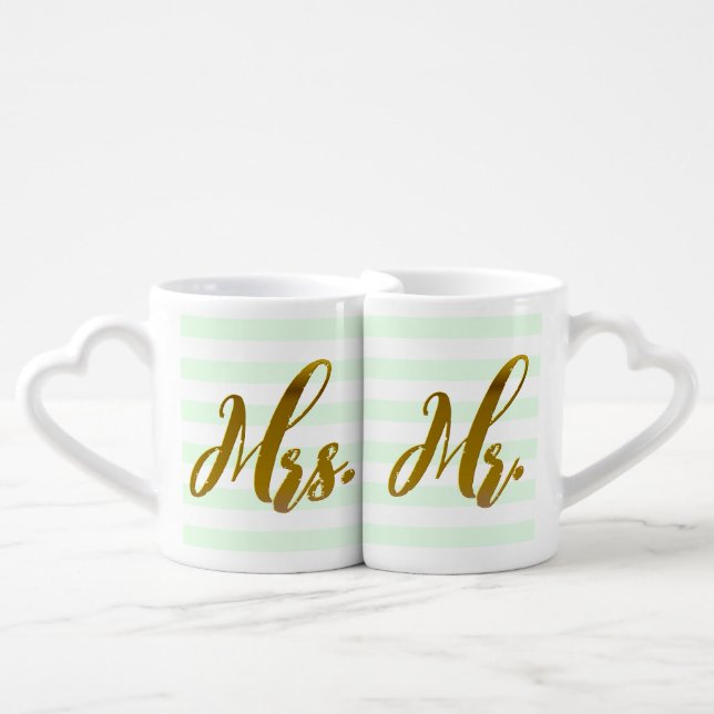 Mr Mrs Gold Foil Modern Chic Lovers' Mug Set (Front Nesting)