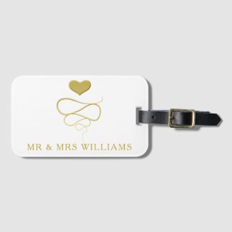 Mr & Mrs |  Gold Heart Ornament | Personalized Luggage Tag