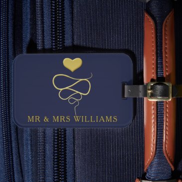 Mr & Mrs | Gold Heart Ornament | Personalized Navy