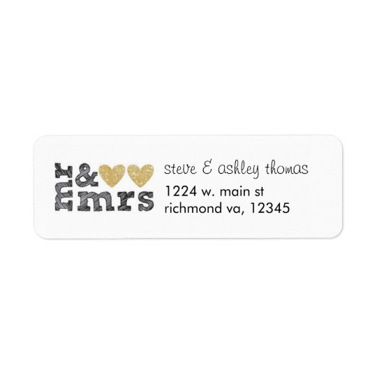 Mr & Mrs Gold Hearts Address Labels