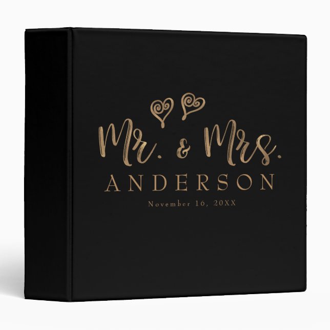 MR. & MRS. Gold Script Typography Modern Minimal 3 Ring Binder (Front/Spine)