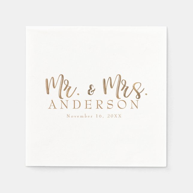 MR. & MRS. Gold Script Typography Modern Minimal Napkins (Front)
