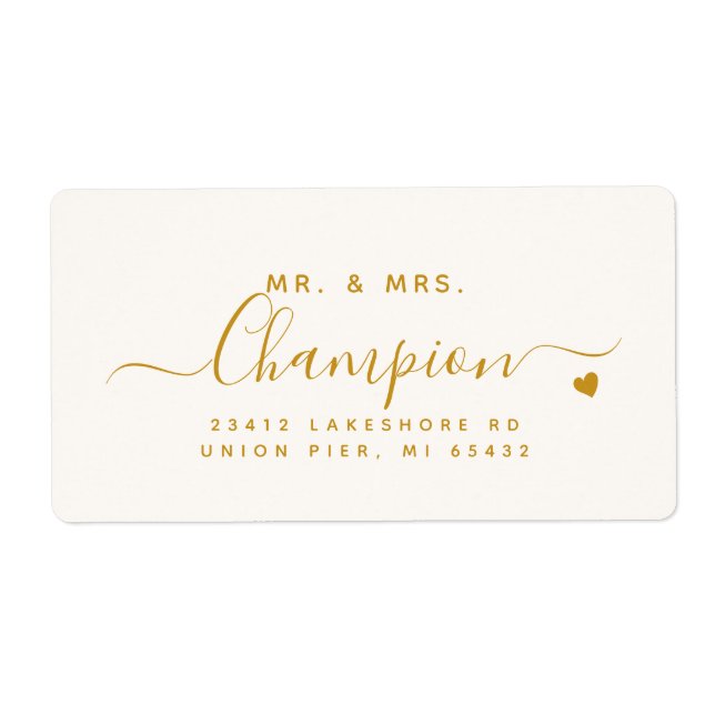 Mr. & Mrs. Gold Script Wedding Return Address Label (Front)
