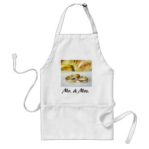 Mr. & Mrs./Gold Wedding Bands Adult Apron