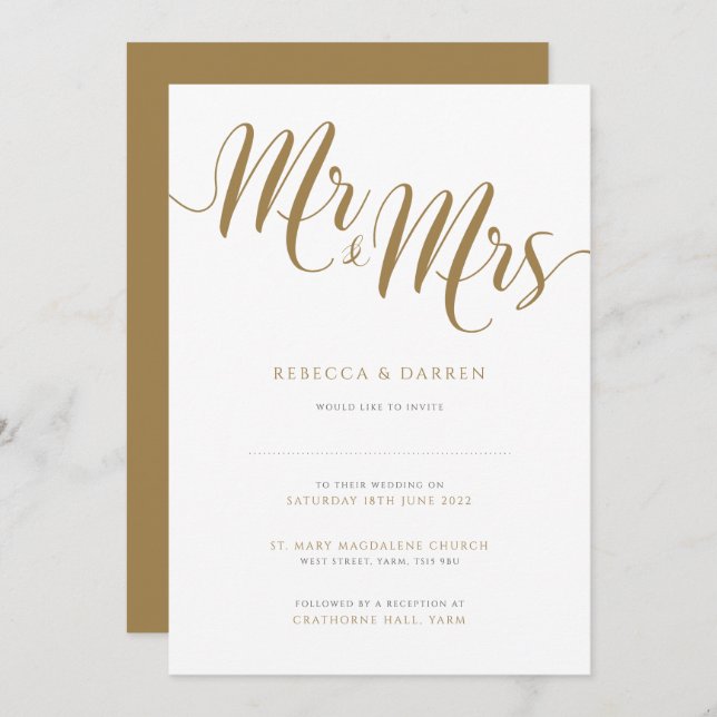 Mr & Mrs Gold Wedding Invitation (Front/Back)
