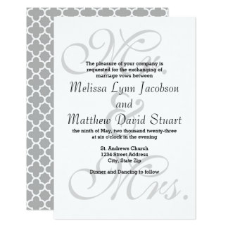 Mr. & Mrs. Gray Quatrefoil - 3x5Wedding Invitation