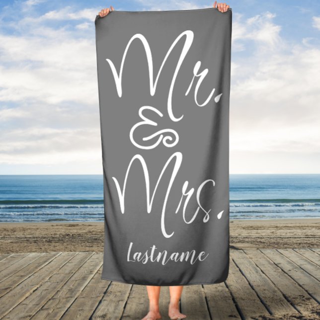 Mr. & Mrs. Gray Script Custom Wedding Bath Towel (Creator Uploaded)