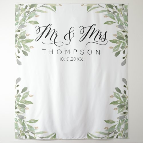 Mr  Mrs Greenery wedding banner Tapestry