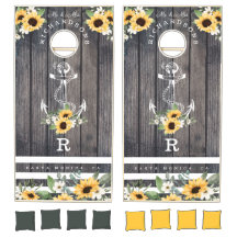 Mr & Mrs Grey Wood Plank Ship Anchor & Sunflowers