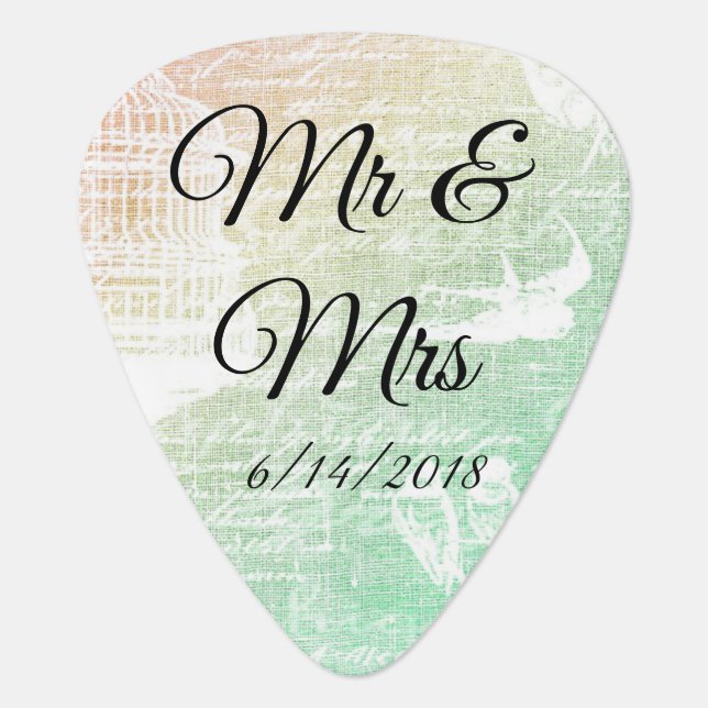 Mr & Mrs Guitar Picks Personalized Wedding Favors (Front)