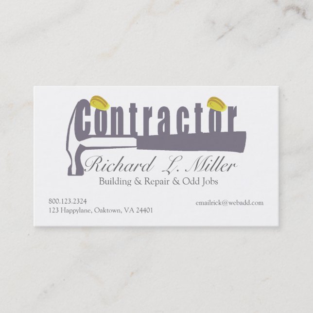 Mr & Mrs. Handyman Construction Contractor Builder Business Card (Front)