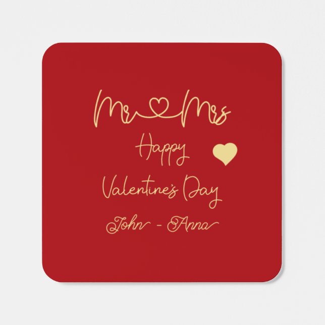 Mr & Mrs Happy Valentine's Day Square Sticker (Single)