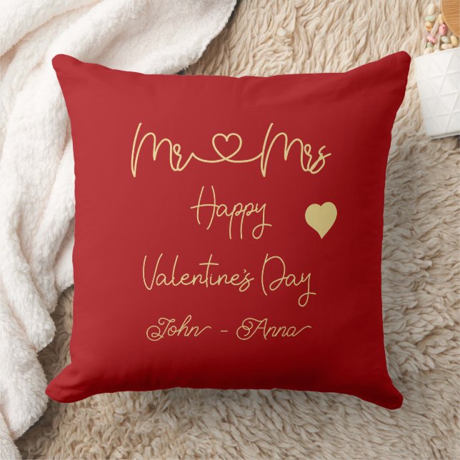 Mr & Mrs Happy Valentine's Day Throw Pillow (Blanket)