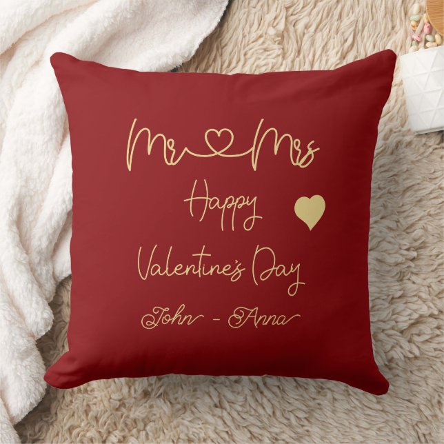 Mr & Mrs Happy Valentine's Day Throw Pillow (Blanket)