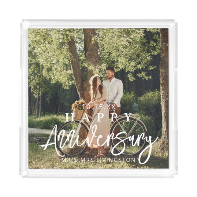 Mr & Mrs Happy Wedding Anniversary Custom Acrylic Tray (Front)