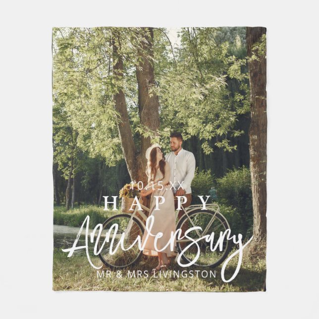 Mr & Mrs Happy Wedding Anniversary Custom Fleece Blanket (Front)