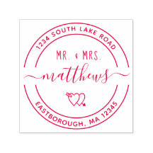 Mr & Mrs Heart 8 Custom Round Return Address
