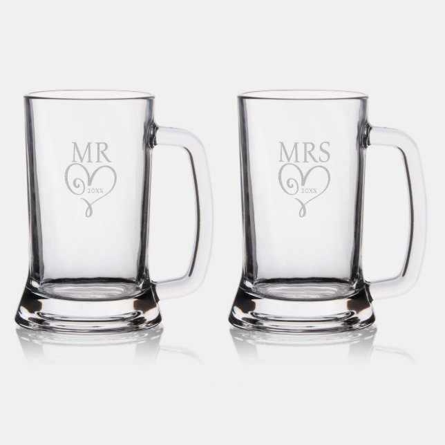 Mr Mrs heart date married keepsake anniversary Stein (Glassware)