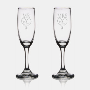 Mr Mrs heart date newly weds married keepsake Champagne Flute