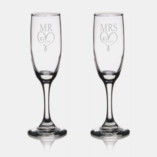 Mr Mrs heart date newly weds married keepsake Champagne Flute