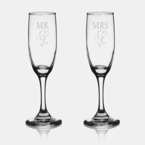 Mr Mrs heart entwined date newly weds keepsake Champagne Flute