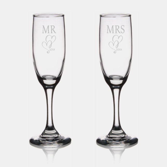 Mr Mrs heart entwined date newly weds keepsake Champagne Flute (Glassware)