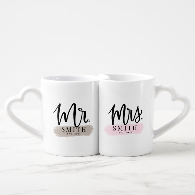 Mr + Mrs Heart Mug Set for Newlyweds (Front Nesting)