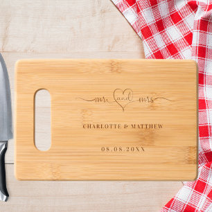 Mr mrs heart newly weds names engraved cutting board