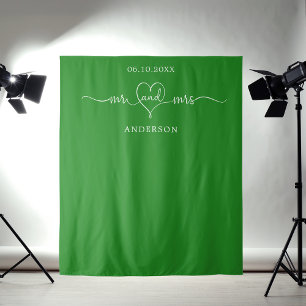 Mr mrs heart photo forest green wedding tapestry