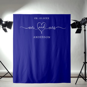 Mr mrs heart photo navy blue wedding tapestry