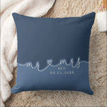 Mr Mrs Heart Script Dusty Blue Wedding Pillow<br><div class="desc">Celebrate love with this elegant "Mr. & Mrs." themed pillow, a timeless keepsake for newlyweds or anniversaries. Personalize it their wedding date to commemorate their special day. Mr. & Mrs. is written in a fun trendy handwritten style with the words connected by a heart. Shown in dusty blues with white...</div>