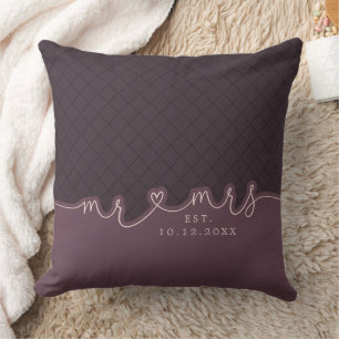 Mr Mrs Heart Script Muted Purple Wedding Pillow