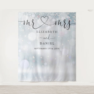 Mr Mrs Heart Script Winter Wedding Photo Backdrop