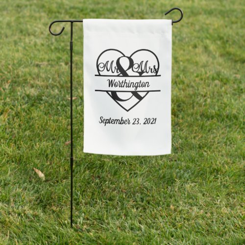 Mr Mrs Heart Wedding Name Date Monogram  Garden Flag