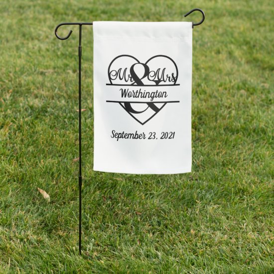 Mr. Mrs. Heart Wedding Name Date Monogram  Garden Flag