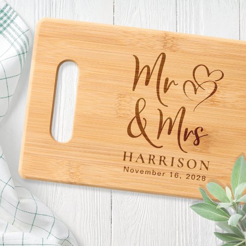 Mr Mrs Hearts Monogram Wedding  Cutting Board