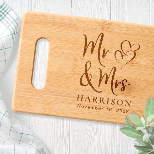 Mr Mrs Hearts Monogram Wedding  Engraved Cutting Board (Creator Uploaded)