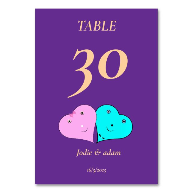  mr & mrs hearts table number (Front)