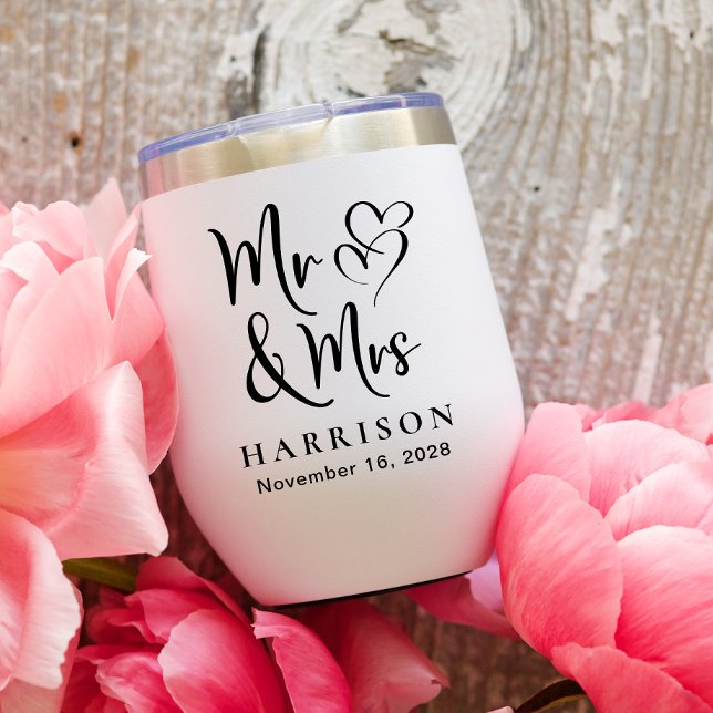 Mr Mrs Hearts Wedding  Thermal Wine Tumbler (Creator Uploaded)