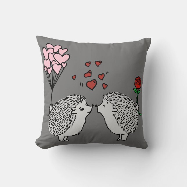 Mr. & Mrs. Hedgehog Celebrate Valentine's Day Throw Pillow (Front)