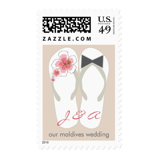 Mr & Mrs Hibiscus Flip Flops Beach Wedding Stamps