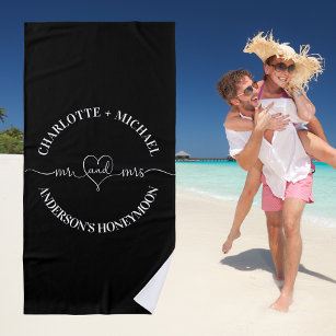 Black and White Bride and Groom Beach Towel Set For Sale