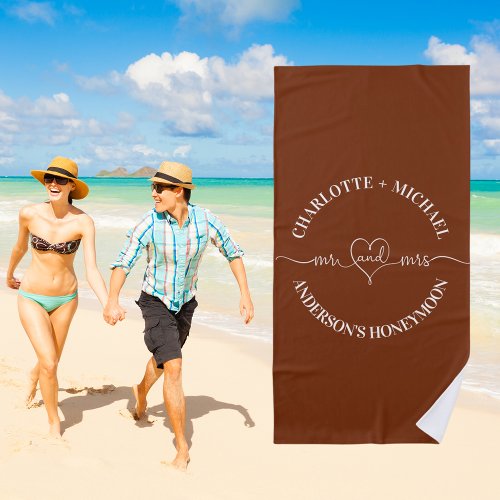 Mr mrs honeymoon brown white newlyweds beach towel